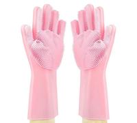 Magic Dishwashing Scrubber Gloves Silicone Cleaning Gloves for Pet Hair Care, Kitchen Bathroom Cleaning,Car Washing (Pink)
