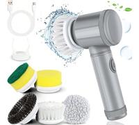 Magic Electric Cleaning Brush USB Rechargeable,Multi Functional Electric Cleaning Brush,Electric Spin Scrubber,Cordless Electric Cleaning Brush,with 5 Brushes for Bathtub,Floor,Wall,Tile (Gray)