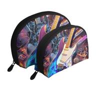 Magic Electric Guitar Music Print Makeup Bag Set 2-Piece Portable Clutch Pouch Travel Cosmetic Pouches Toiletry Bags for Daily Storage & Travel Organization