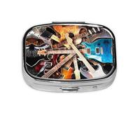 Magic Electric Guitar Music Print Pill Box 2 Compartment Medicine Pill Case,Portable for Pocket Or Purse Pill Box Decorative Metal Medicine Organizer
