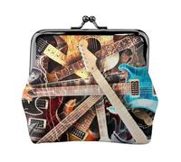 Magic Electric Guitar Music Printed Coin Purse for Women Cute PU Leather Coin Wallet Mini Coin Purse Pouch with Kiss-Lock