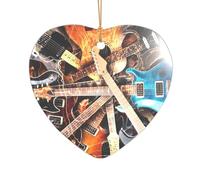 Magic Electric Guitar Music Printed Heart Shape Xmas Ornaments 1PCS, Christmas Acrylic Pendant Hanging for Xmas Tree Home Indoor Outdoor Decor 1