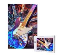 Magic Electric Guitar Music Printed Jigsaw Puzzle with Storage Box, Wooden Puzzle for Adults and Kids, 1000 Pieces Family Fun Decorative Game