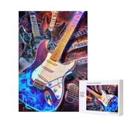 Magic Electric Guitar Music Printed Jigsaw Puzzle with Storage Box, Wooden Puzzle for Adults and Kids, 300 Pieces Family Fun Decorative Game