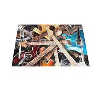 Magic Electric Guitar Music Printed PVC Placemats 4 PCS Set - Heat Resistant Non-Slip Placemat for Dining Room, Indoor Outdoor Woven Table Mats for Kitchen Decor, Housewarming Gift