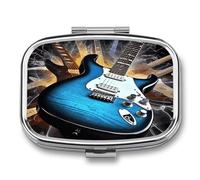 Magic Electric Guitar Music Square Pill Box Small Pill Case | Personalized Travel Pill Organizer with 2 Compartment Portable Meta Medicine Box, Compact Pill Container for Vitamin Fish Oil