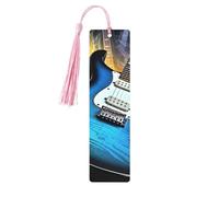 Magic Electric Guitar Music Wooden Bookmarks 5 Pcs,Handmade Double-Sided Printed Book Marks Page Markers with Pink Tassels Book Accessories Gift for Book Lovers Women Men