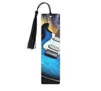 Magic Electric Guitar Music Wooden Bookmarks 5 Pcs,Handmade Double-Sided Printed Book Marks Page Markers with Black Tassels Book Accessories Gift for Book Lovers Women Men