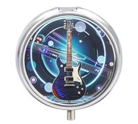 Magic Electric Guitar Pill Box Cute Round Small Pill Organizer Portable with 3 Compartments Travel Metal Pill Case for Pocket Or Purse Privacy Protecting Medicine Box