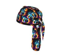 Magic Electric Guitar Print Cycling Skull Cover Moisture Wicking Headwrap Under Helmet Tie Back Modern Beanie 22-24 In