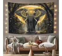 Magic Elephant Tapestry Wall Hanging, Bohemian Moon Aesthetic Tapestry Fabric Wall Hangings for Bedroom, Dark Color Bohemian Room Decorations (150x130 cm)