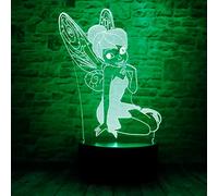 Magic Elf Tinker Bell Miss Bell Anime Character Pretty Fairy Bulb 3D Optical Illusion LED Bedroom Decor Sleep Table Lamp with Remote 7 Colors Night Light Birthday Christmas Gifts for Kids