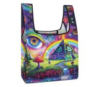 Magic Evil Eyes Mushroom Egyptian Pyramid Funny Reusable Grocery Bag Printed Fold-able Shopping Bags Washable Tote Lightweight Storage Pouch with Handle