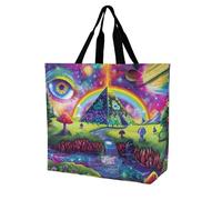Magic Evil Eyes Mushroom Egyptian Pyramid Novelty Women's Shoulder Tote Bag Shopping Bags Reusable Lightweight Grocery Handbags Travel Storage Pouch