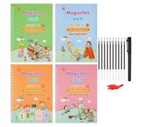 Magic Exercise Book - Set of 4 | Writing Booklet | Reusable Grooved Writing Books | Disappears Ink | Learning to Write Beautiful Writings for Kindergarten