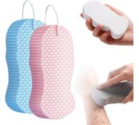 Magic Exfoliating Bath Sponge, 2025 Improved Magic Exfoliating Body Scrubber, 3D Super Soft Exfoliating Bath Sponge, Skin-Friendly and Reusable for Adults and Children (Pink and Blue)