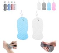 Magic Exfoliating Bath Sponge 3D, Magic Super Soft Exfoliating Bath Sponge, Remover Dead Skin, Double-Sided Ultra Soft Fiber Sponges Body Shower Scrubber Reusable (White+Blue)