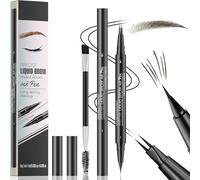 Magic Eyebrow Pencil, 3D Microblading Eyebrow Pen, Dual-ended Brow Pen with 2 Micro-Fork-Tip & Spoolie Brush, Waterproof Smudgeproof Eye Brow Pencils Creates Natural Hair-Like Brows (Black Brown)