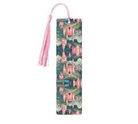 Magic Fairy Tale Castle Print Wooden Bookmark, Rectangle Natural Wood Craft Tags with Tassels, Gift for Men and Women