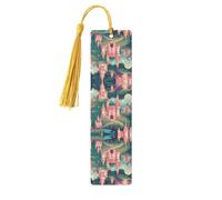 Magic Fairy Tale Castle Print Wooden Bookmark, Rectangle Natural Wood Craft Tags with Tassels, Gift for Men and Women