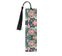 Magic Fairy Tale Castle Print Wooden Bookmark, Rectangle Natural Wood Craft Tags with Tassels, Gift for Men and Women