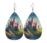 Magic Fairy Tale Castle01 Print Leather Dangle Earrings For Women Elegant Drop Earrings Lightweight Fashion Jewelry