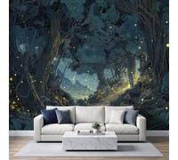 Magic Fantasy Fairytale Photo Mural Easy to Install 400 x 280 cm | Wallpaper Wall Fireflies Forest Path Home office Decoration for Living Room Bedroom office Kids Room