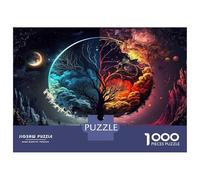 Magic Fantasy Tree 1000 Piece Jigsaw Puzzle Paper for Adults Night Sky and Fire Dual Scene Focus Booster Family Relaxing Home Decor Gift 38x26cm/1000pcs