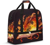 Magic Fiery Dragon Travel Duffel Bag for Women Men, Foldable Sports Gym Bag Weekend Overnight Totes Carry on Cabin Bag with Shoes Compartment