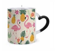 Magic Flamingo Pineapple Color Changing Mug 11 Oz Black Ceramic Heat Sensitive Coffee Cup Temperature Activated Mug for Hot Cocoa Tea Drinks Funny Novelty Gift for Coffee Lovers Men Women
