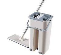 Magic Flat Mop & Bucket with Wash & Dry Function, 360 Swivel Head, 2 Pads (Grey & Beige)
