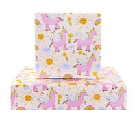 Magic Flying Unicorn Over Rainbow Flower Sunshine Dreams On Pink Wrapping Paper Sheets, Fantasy Horse With Wings and Horn Gift Wrap for Birthday Wedding Bridal Baby Shower Girl Kids, 4 Sheets Folded