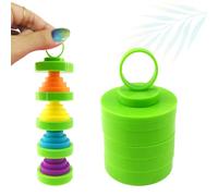 Magic folding blocks fidget toys - Transformable and spining - Stress Anxiety relief toy for ADHD Autism special needs- Finger toy extend retract up down - Gift for Adults & Kids! (Green Circular)