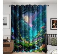 Magic Forest Blackout Curtains, 90 Drop, Fantasy Landscape Printed Curtains for Living Room, Bedroom, Eyelet Drapes for Window Home Decor, 66x90 Inch 2 Panels (Y-096)