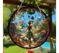 Magic Forest Fairy Suncatcher - Acrylic 2D Stained Glass Effect Window Hanging Decor, 15cm/6inch Waterproof & Weather Resistant, Sun Catcher for Home/Garden, Unique Gift for Birthday, Housewarming (A)