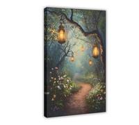 Magic Forest Lantern Path Poster Canvas Poster Wall Art Decor Print Picture Paintings for Living Room Bedroom Decoration 20" L X 30" W