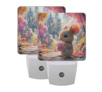 Magic Forest Mouse Night Light 2 Pack Plug in Wall with Dusk to Dawn Sensor Led Lamp for Women Men Night Lights Plug in Wall Decor for Bedroom Kitchen Corridor, 0.5W