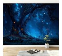 Magic Forest Photo Wallpaper 400 x 280 cm Wall Mural, Fantasy Ancient Tree Fireflies Photo Wallpaper Living Room Bedroom Theme Hotel Sofa TV Background Decor Papel Wall Mural