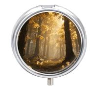 Magic Forest Pill Box 3 Compartment Metal Round Pill Case Travel Pill Organizer Small Portable Medicine Vitamin Container for Purse and Pocket to Hold Vitamins Supplements