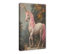 Magic Forest Pink Mane Unicorn Canvas Poster Wall Art Decor Print Picture Paintings for Living Room Bedroom Decoration 20x30inch(50x75cm)