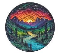 Magic Forest Puzzles for Adults 1000 Pieces, Colorful Rainbow Gradient Round Puzzle Paper Cut Art Puzzle, Unique Mountain River Sunset Landscape Puzzle, Hard Challenge Jigsaw Puzzle