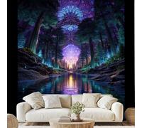 Magic Forest Scene Mural Mysterious River Self-Adhesive Wallpaper 100x70 cm Neon Geometric Pattern Canvas Wall Paper for Bedroom Living Room Wall Mural Removable Stickers zw140x