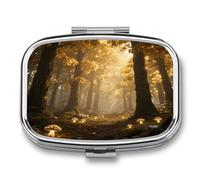 Magic Forest Small Pill Box for Purse Travel Essentials Metal Pill Case 2 Compartments Compact Medicine Container Portable Daily Pill Organizer for Vitamins Fish Oils