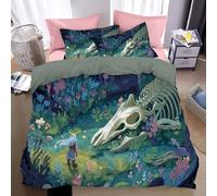 Magic Forest Tropical Plants Duvet Cover Set whale skeleton Bedding Set Natural Scenery Comforter Cover for Adults Landscape Painting Quilt Cover Woodland Decor Bedroom Collection 3Pcs Double Size