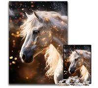Magic Friesian White Horse Jigsaw Puzzles 1000 Pieces for Adults Jigsaw Puzzles for Adults for Family And Friends Suitable for Ages 14 1000 PCS(75x50cm)