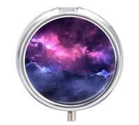 Magic Galaxy Purple Pill Box for Pocket Round Pill Box 3 Compartment Decorative Portable Travel Pill Holder Tablet Vitamin Organizer Mini Pill Case