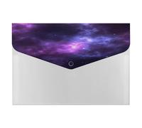 Magic Galaxy Sky Purple File Folder with Snap&6 Pockets Reusable File Organizer Portable Document Paper Bill Receipt Organizer Plastic Envelopes for Office College Letter Size