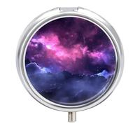 Magic Galaxy Sky Purple Pill Box Portable with 3 Compartments Travel Pill Holder Cute Round Tablet Container Mini Vitamin Holder Organizer Pills Case