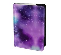 Magic Galaxy Sky Purple print Leather Card Case Travel Accessories Passport Holder Cover Wallet for Women Men, Black, One Size
