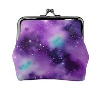 Magic Galaxy Sky Purple Printed Microfiber PU Leather Wallet Kiss Lock Mini Pouch for Lipstick Key Change Organization